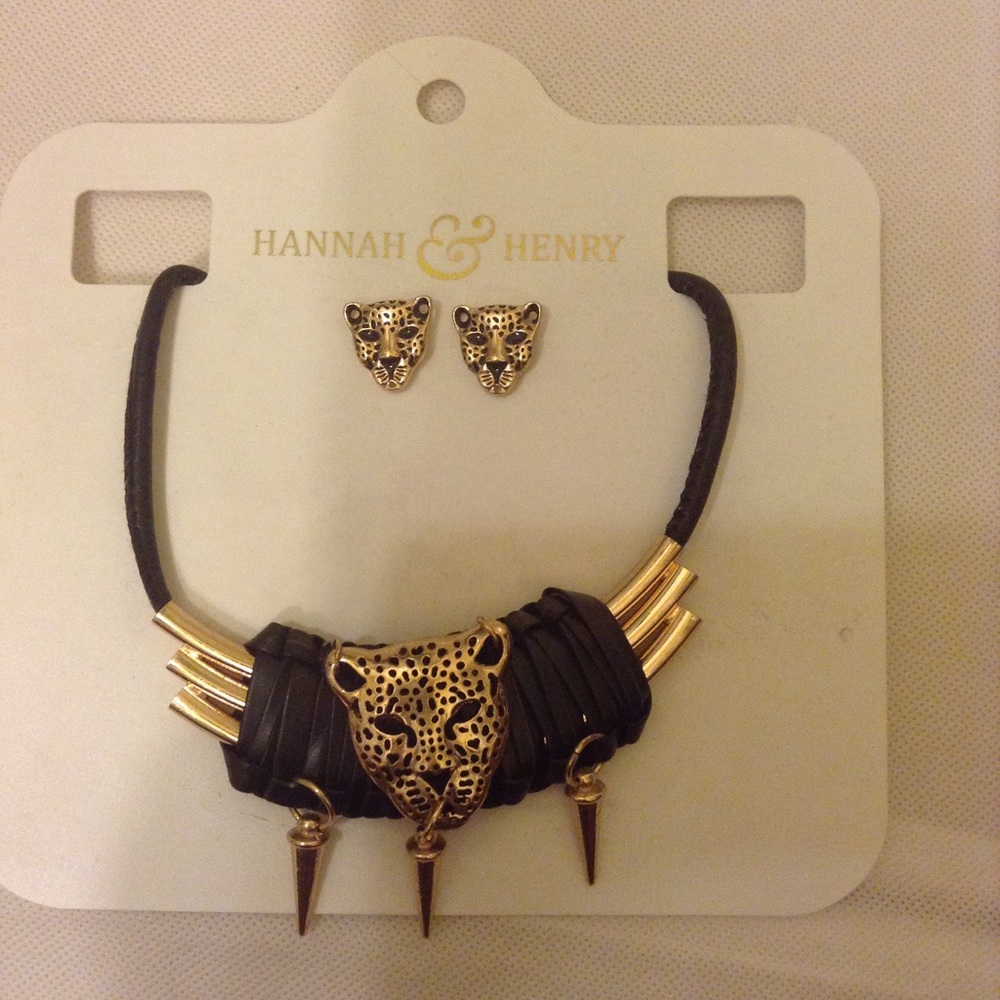 Leopard Animal Tiger necklace chain & earring set - Picture 2 of 4